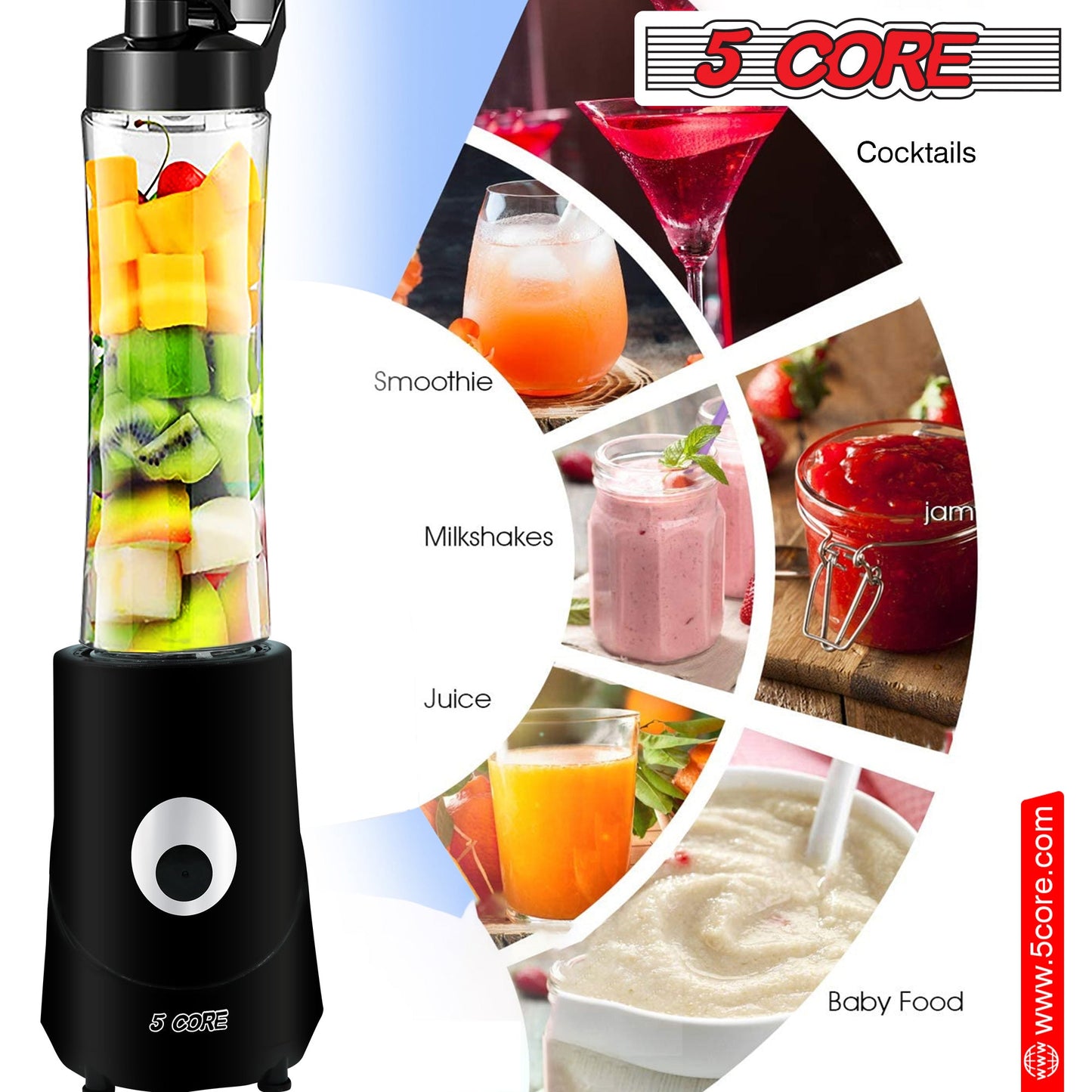 5Core Portable Blender For Kitchen 20 Oz Capacity 160W Personal