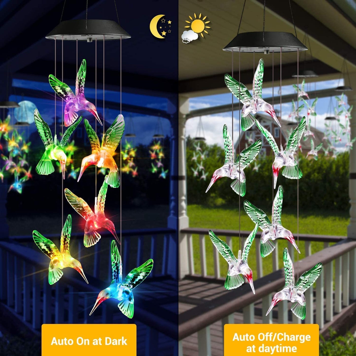 Outdoor solar wind chime light Hummingbird wind chime garden light