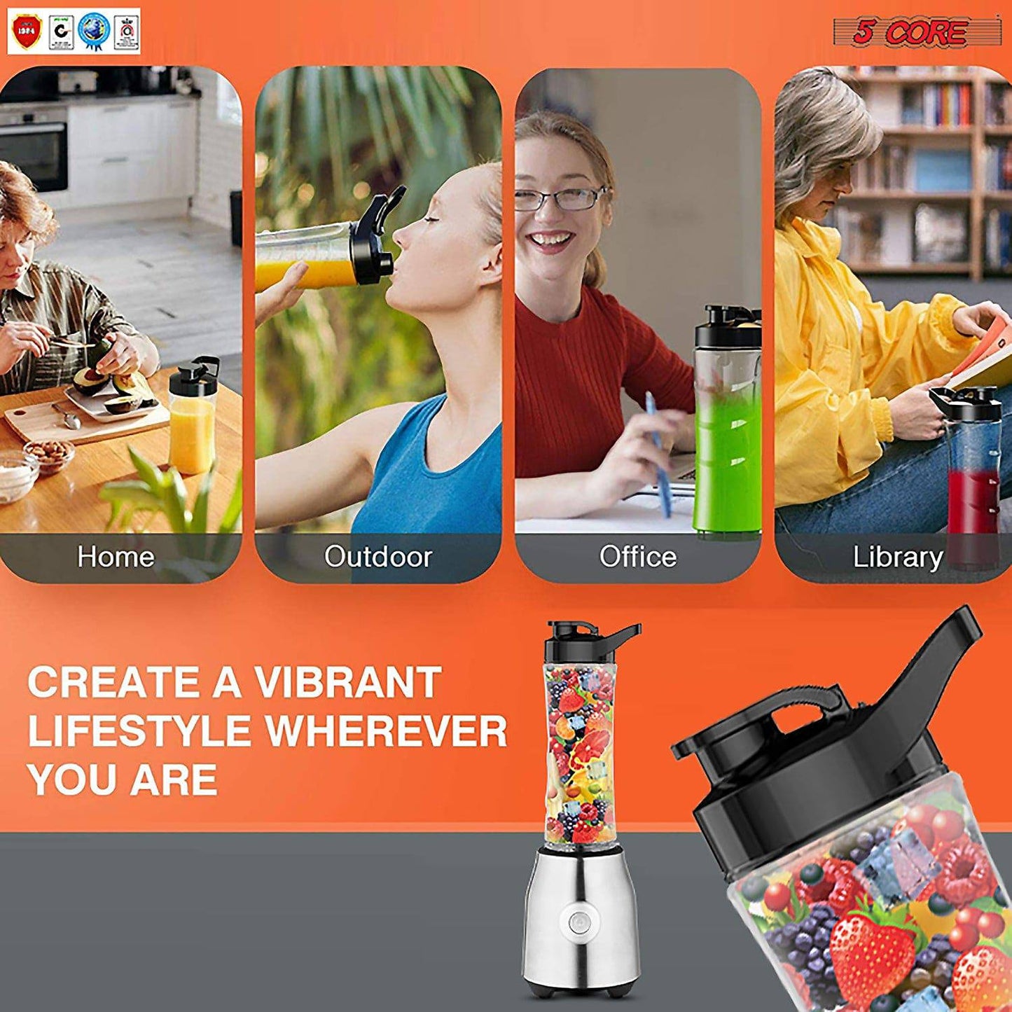 5 Core Portable Blenders For Kitchen 20 Oz Capacity 300W Personal