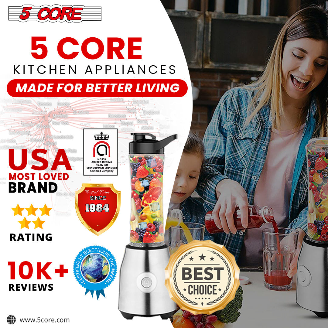 5 Core Portable Blenders For Kitchen 20 Oz Capacity 300W Personal