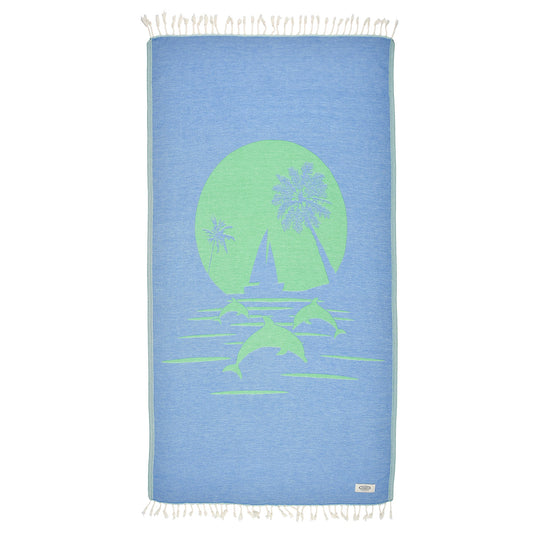 Exclusive Green Dolphins Peshtemal Pure Cotton Beach Towel