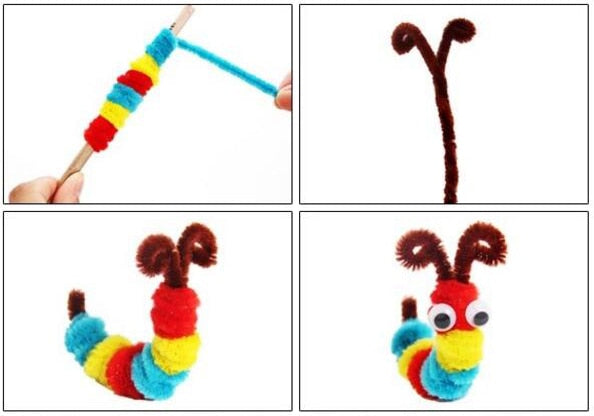 Plush Stick / Pompoms Rainbow Colors Shilly Stick Educational DIY Toys