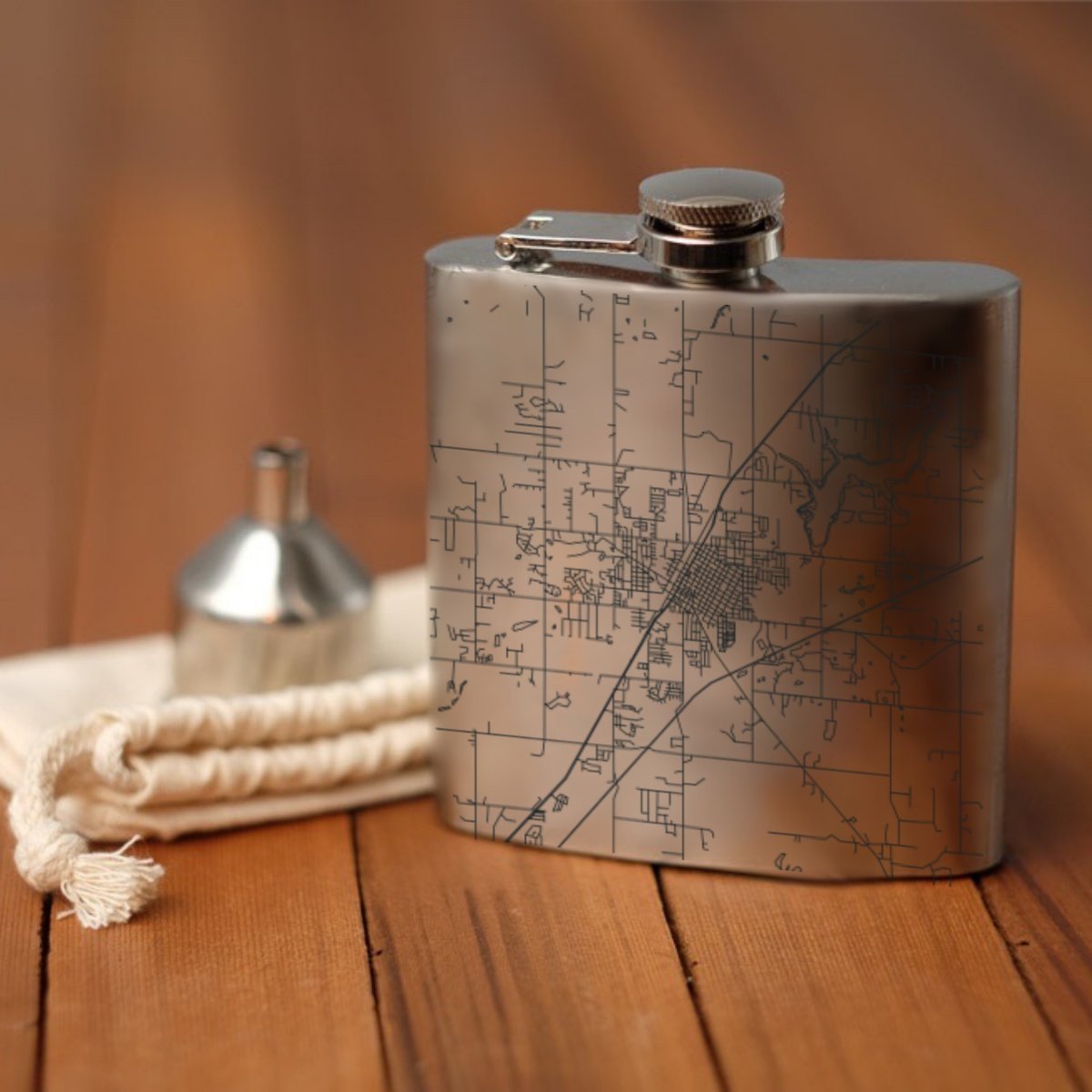 Claremore - Oklahoma Engraved Map Hip Flask