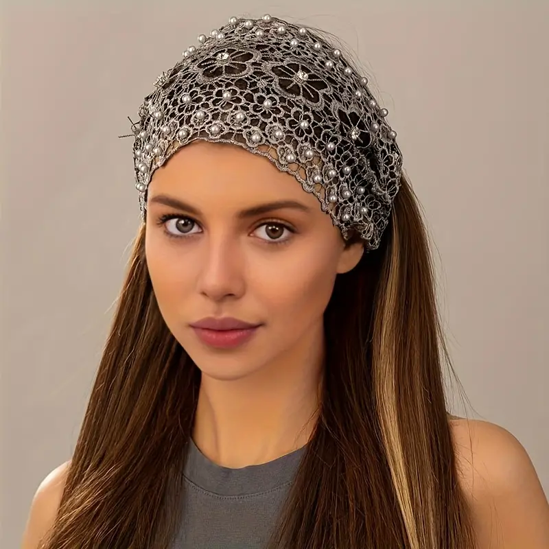 4 Pack Boho Lace Headbands With Faux Pearls